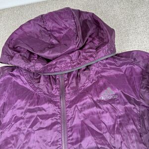 Adidas Womens Purple Windbreaker Waterproof Running Jacket Thumb Holes Medium